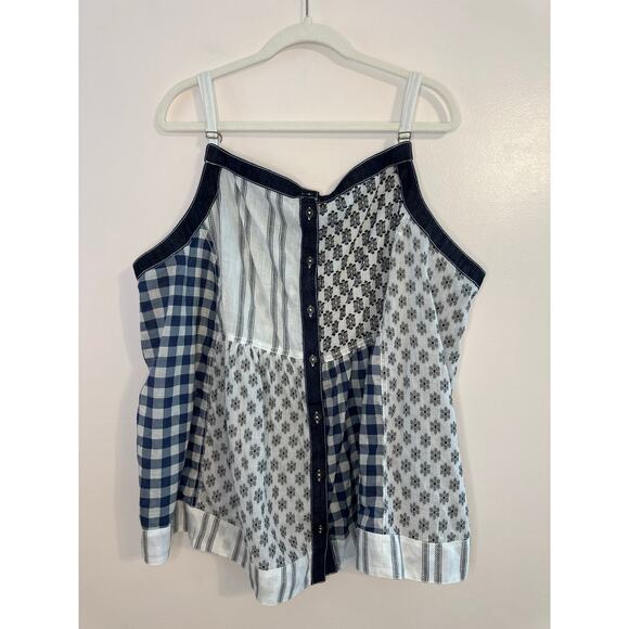 Pilcro Womens Plus Patchwork Button-Front Apron Tank Cottagecore Babydoll Sz 3X - Picture 4 of 9